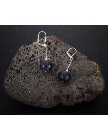 Boucles d'oreilles pierre du soleil noire boules pendantes 4 cm