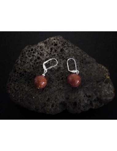 Boucles d'oreilles pierre de soleil perles boules 1.2 cm