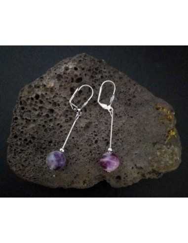 Boucles d'oreilles fluorite pendantes pierres boules