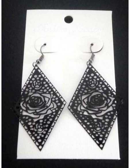 Boucles d'oreilles losange fleurs et motifs fantaisie