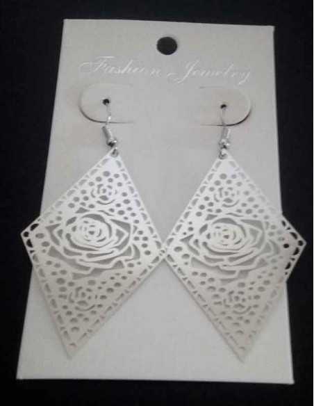 Boucles d'oreilles losange fleurs et motifs fantaisie