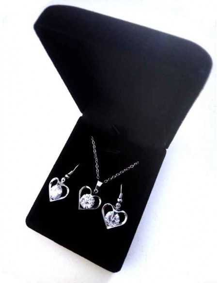 Parure en coffret collier pendentif coeur avec strass au centre + BO