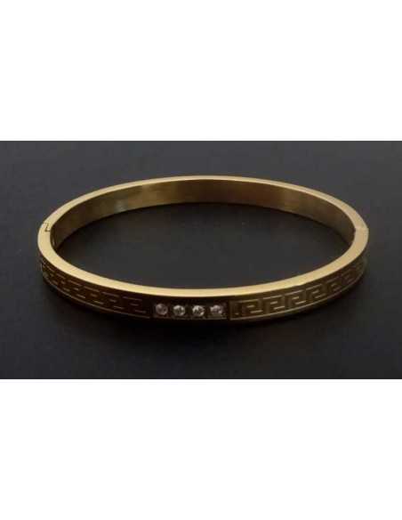 Bracelet jonc acier inoxydable 4 zirconiums & motifs graphiques