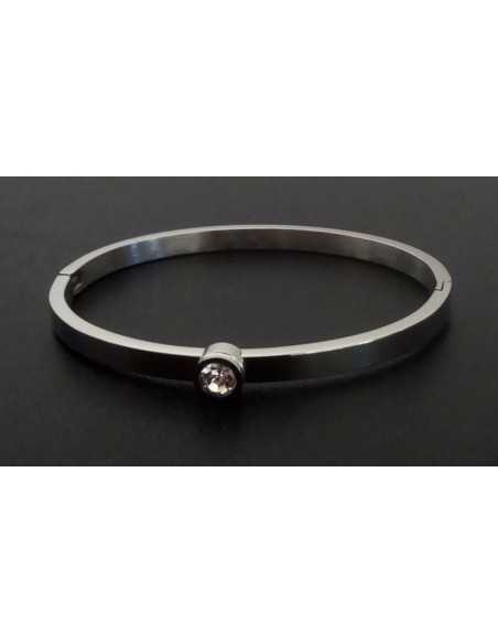 Bracelet jonc acier inoxydable avec gros zirconium