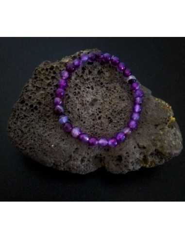 Bracelet agate violet pierres boules facettées 5 mm
