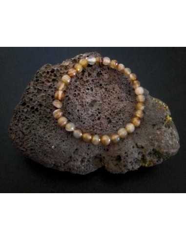 Bracelet agate marron clair pierres boules facettées 5 mm