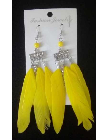 Boucles d'oreilles plumes ethniques avec strass 8 cm