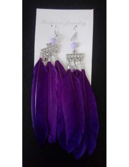 Boucles d'oreilles plumes ethniques avec strass 8 cm