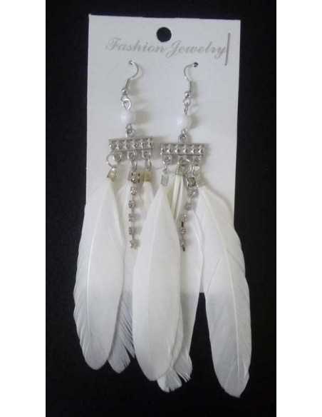 Boucles d'oreilles plumes ethniques avec strass 8 cm