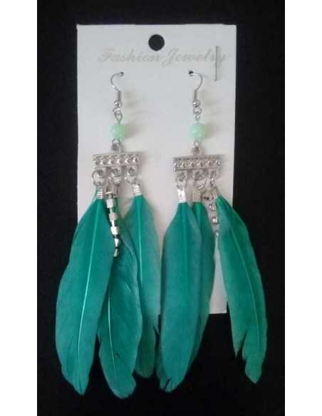 Boucles d'oreilles plumes ethniques avec strass 8 cm