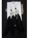 Boucles d'oreilles plumes ethniques avec strass 8 cm