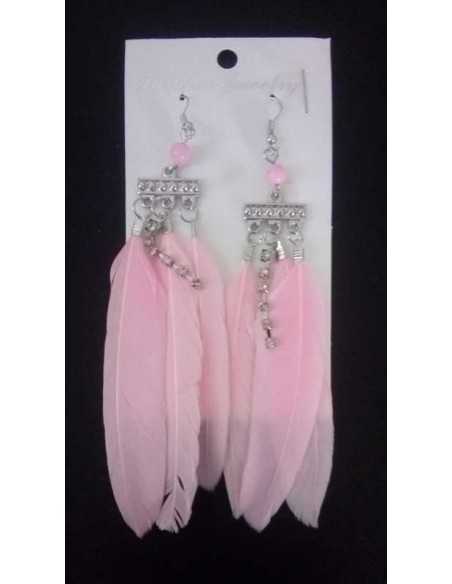 Boucles d'oreilles plumes ethniques avec strass 8 cm