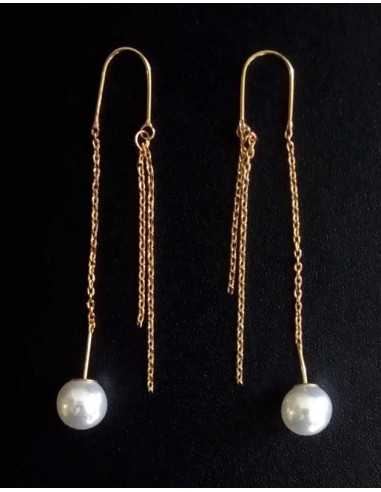 Boucles d'oreilles traversantes avec perle blanche 5.5 cm