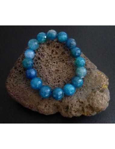 Bracelet agate bleue perles facettées 10 mm