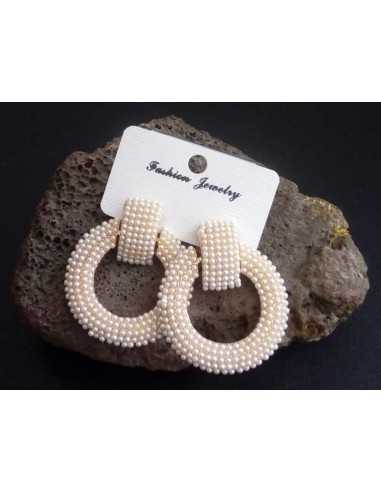 Boucles d'oreilles créoles perles larges pour soirée 6 cm