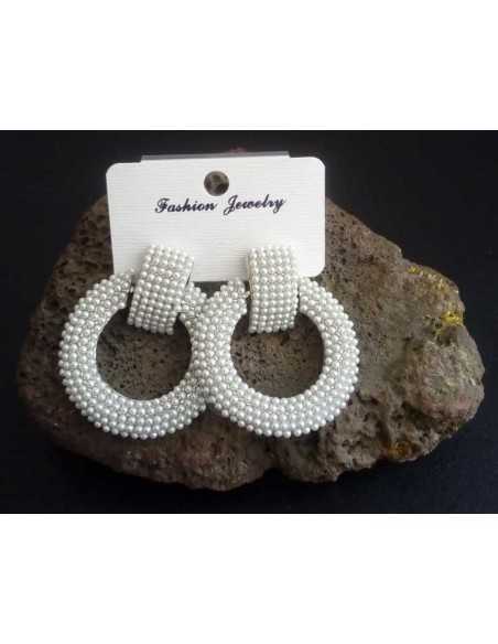 Boucles d'oreilles créoles perles larges pour soirée 6 cm