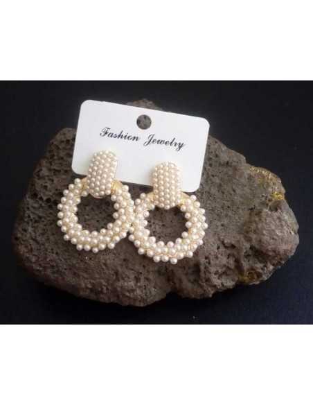 Boucles d'oreilles créoles pendantes perles 3.5 cm