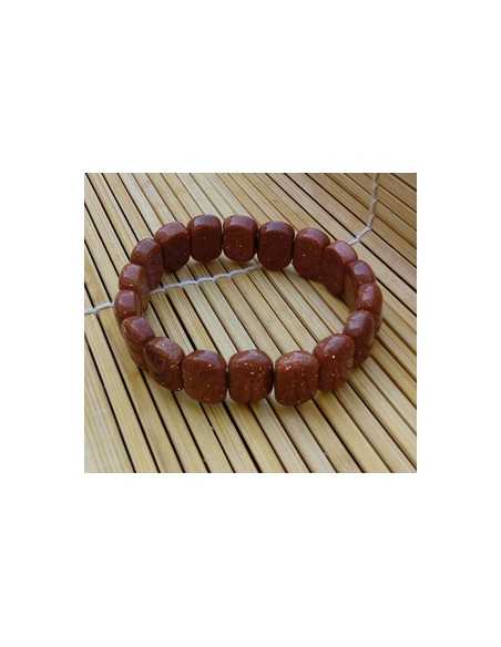 Bracelet pierre du soleil marron perles carrées arrondies