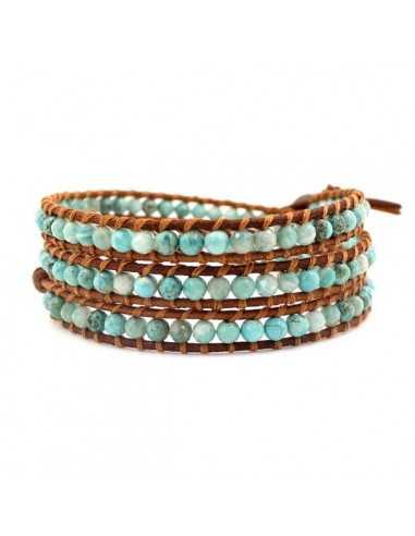 Bracelet amazonite multi-tours pierres naturelles 5 mm