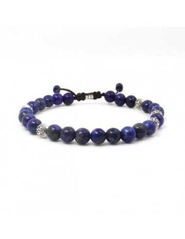 Bracelet ajustable lapis-lazuli pierres boules 7 mm