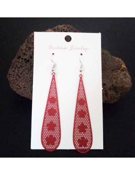 Boucles d'oreilles gouttes pendantes fines filigranes motif fleurs