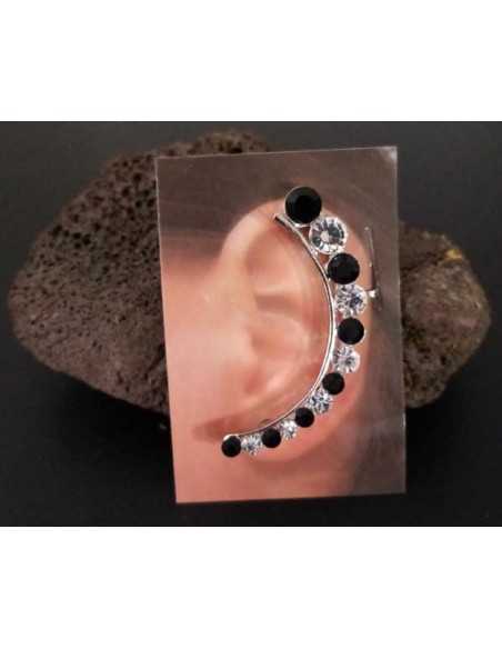 Bijoux d'oreilles motif perles bicolore strass dégradées noir/blanc