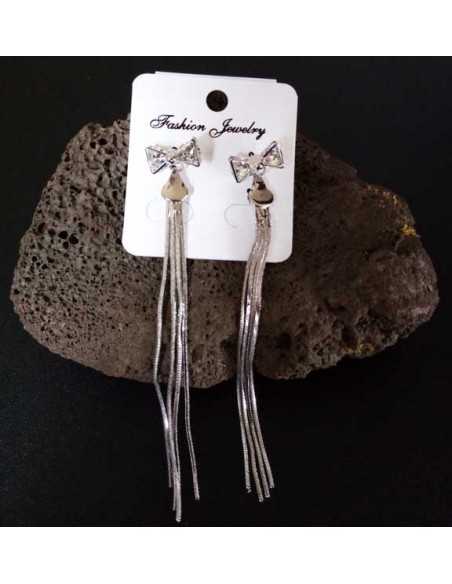 Boucles d'oreilles pendantes noeud zirconium et chainettes