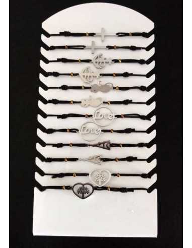 12 bracelets acier inoxydables avec présentoir.