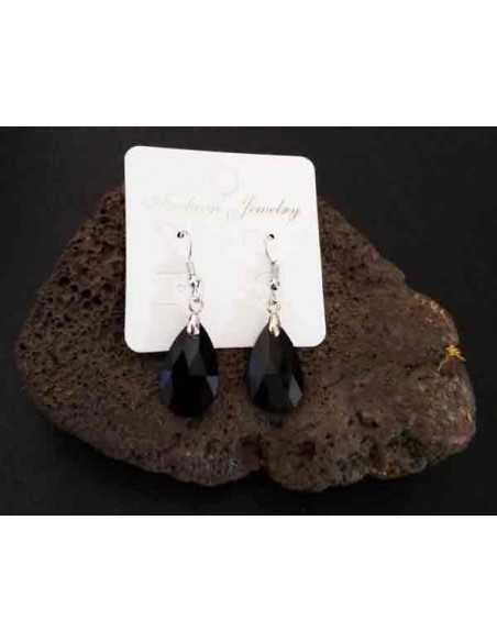 Boucles d'oreilles gouttes facettées verre noires