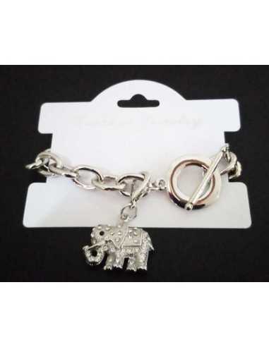 Bracelet grosse maille souple pendentif éléphant serti