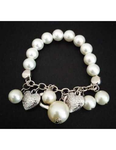 Bracelet perles et pampilles double coeurs