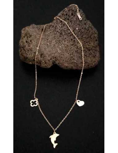 Collier acier inoxydable or pendentif dauphin