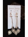 Boucles d'oreilles pendantes fantaisie coeur et perles noires