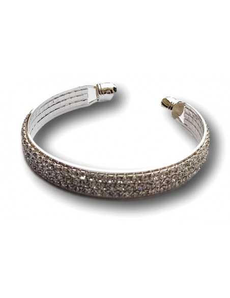 Bracelet manchette ouverte 3 rangées de strass