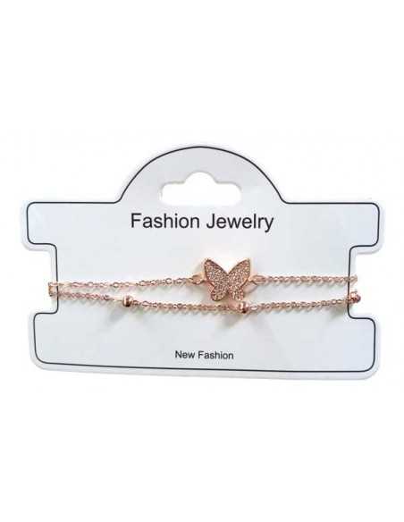 Bracelet fin double rangs motif papillon serti