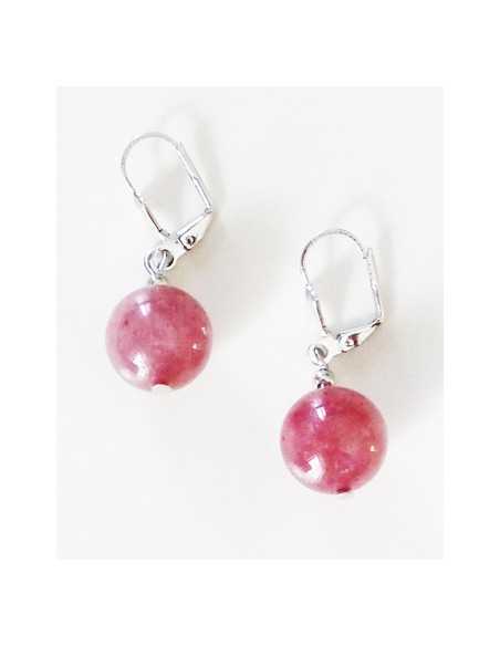 Boucles d'oreilles quartz rose lavande pierres boules 10 mm