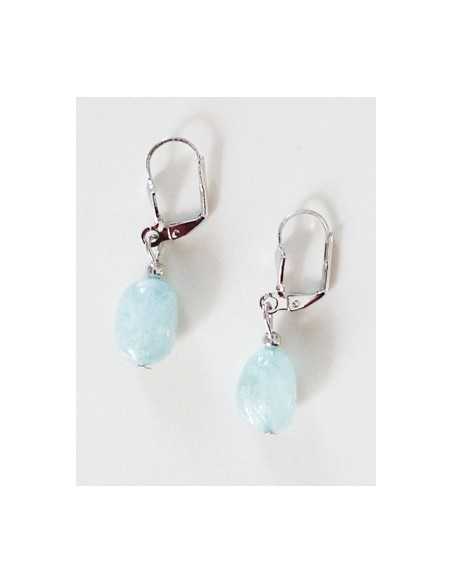 Boucles d'oreilles Aigue-marine gouttes pierre naturelle 1.5 cm