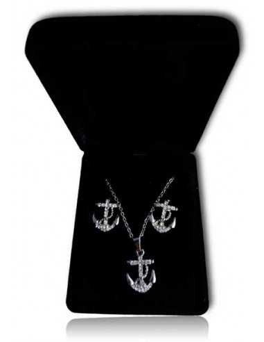 Parure bijoux en coffret collier pendentif ancre marine & boucles