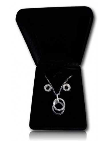 Parure en coffret collier pendentif double anneaux superposés et boucles