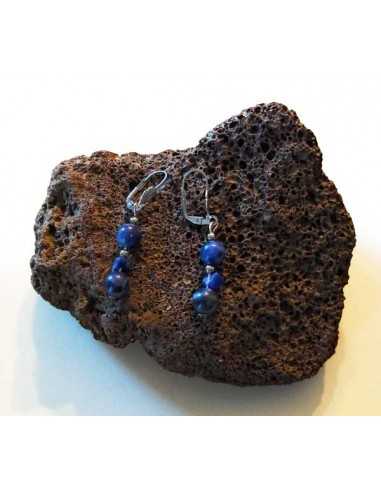 Boucles d'oreilles sodalite boules et chips pendantes