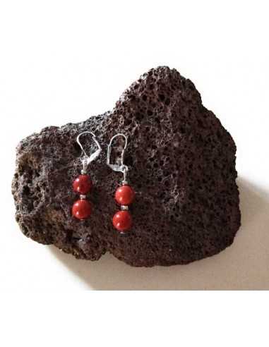 Boucles d'oreilles jaspe rouge boules pendantes