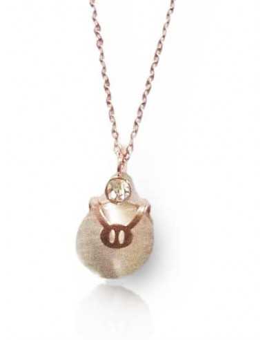 Collier acier inoxydable 316L doré pendentif cochon sur perle translucide