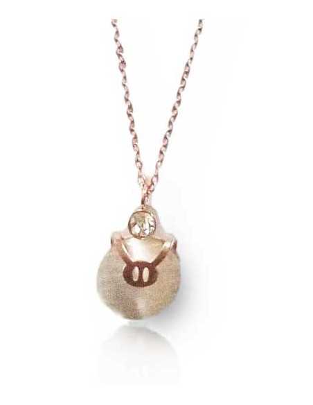 Collier acier inoxydable 316L doré pendentif cochon sur perle translucide