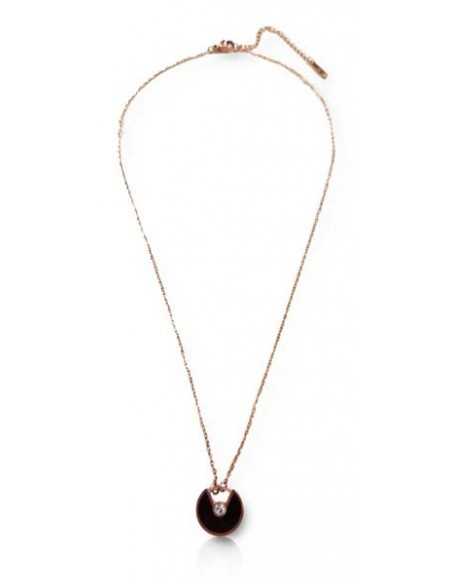 Collier acier inoxydable 316L doré pendentif anneau noir et zircon central