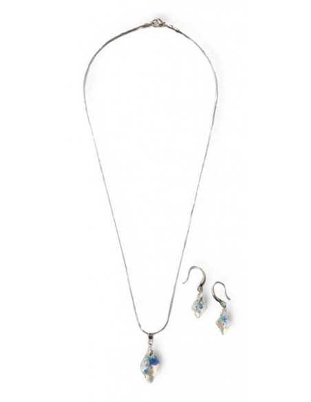 Parure bijoux Swarovski collier pendentif losange + boucles