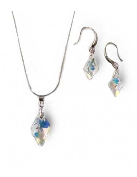 Parure bijoux Swarovski collier pendentif losange + boucles