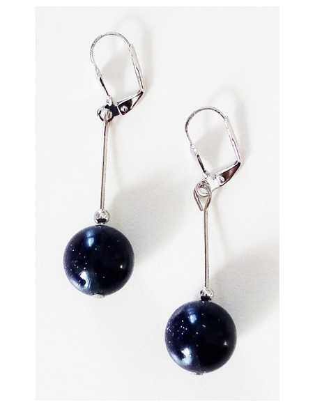 Boucles d'oreilles pierre du soleil noire boules pendantes 4 cm