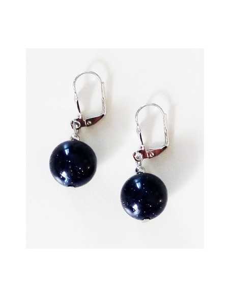 Boucles d'oreilles pierre de soleil noire boules 10 mm