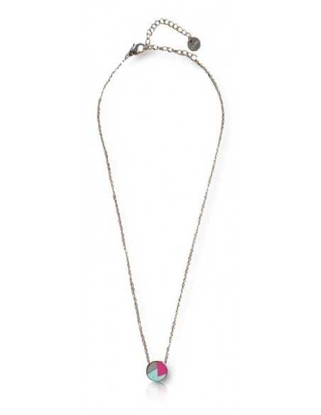 Collier pendentif acier inoxydable motif géométriques rose/bleu