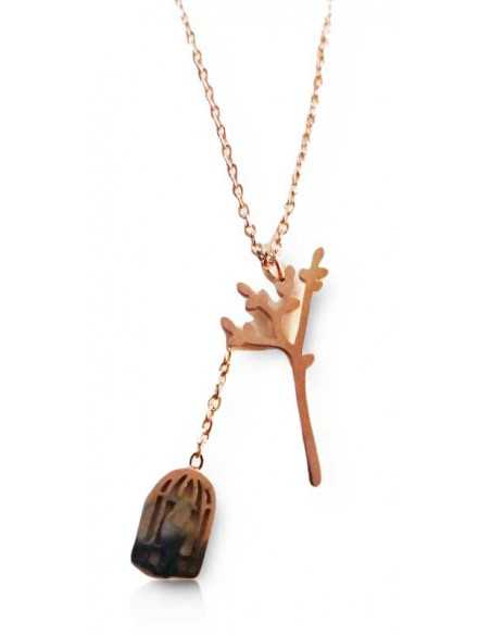 Collier pendentif acier inoxydable motif branche et cage oiseau